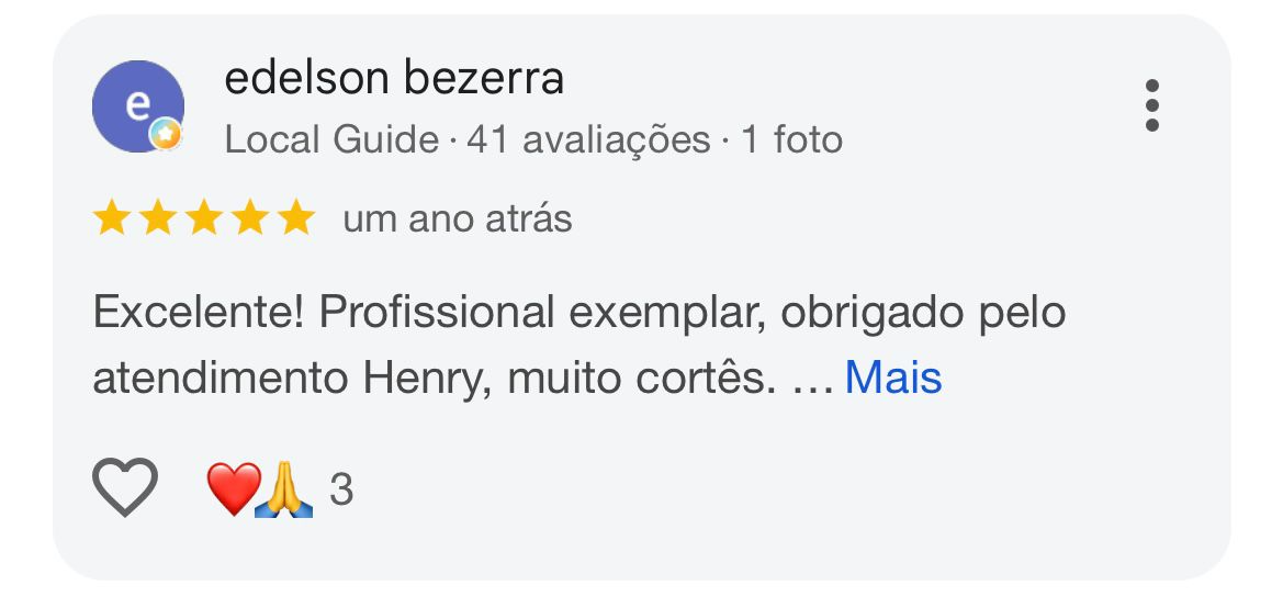 Avaliação 5 estrelas de edelson bezerra no Google